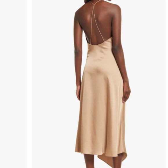Significant Other One Another Asymmetric Hem Cocktail Midi Dress in Dark Gold - Picture 2 of 10
